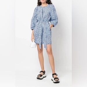 Baum Und Pferdgarten Crop Sleeved Blue Leopard Print Dress Size M